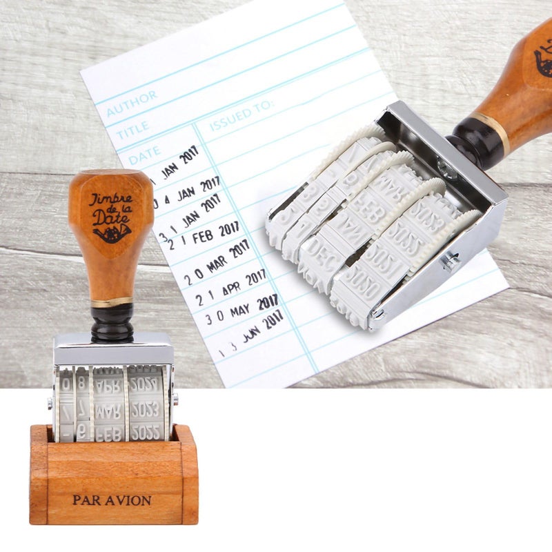 Hztyyier Wooden Handle & Base Roller Date Stamp, Rubber Stamp for DIY Craft Card Making Planner Scrapbooking - Image 2